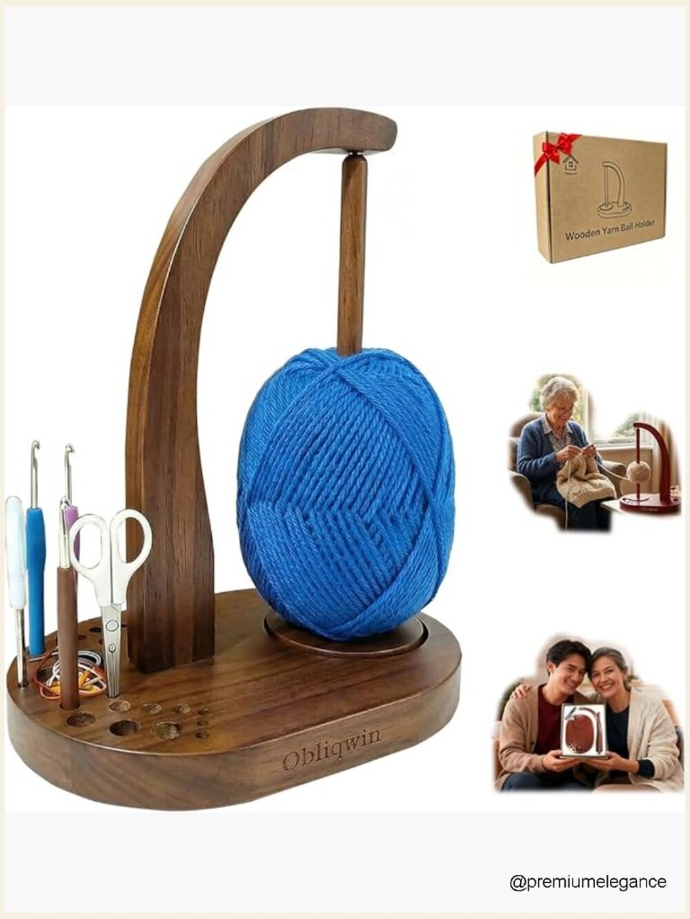 Wooden Yarn Holder with Dual Magnetic Spinner, Crochet & Knitting Storage